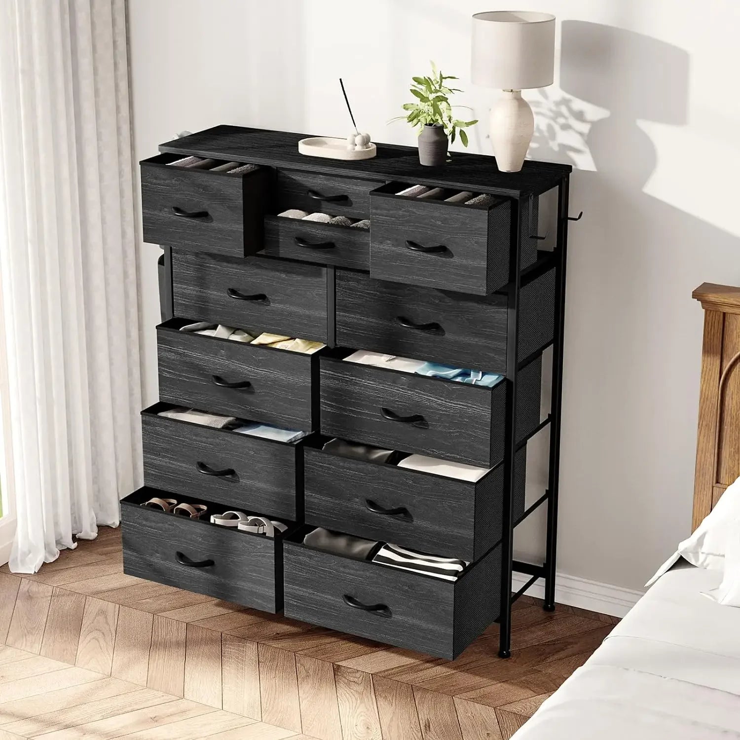 Storage Symphony 12-Drawer Fabric Dresser with Accoutrements for Versatile Home Organization