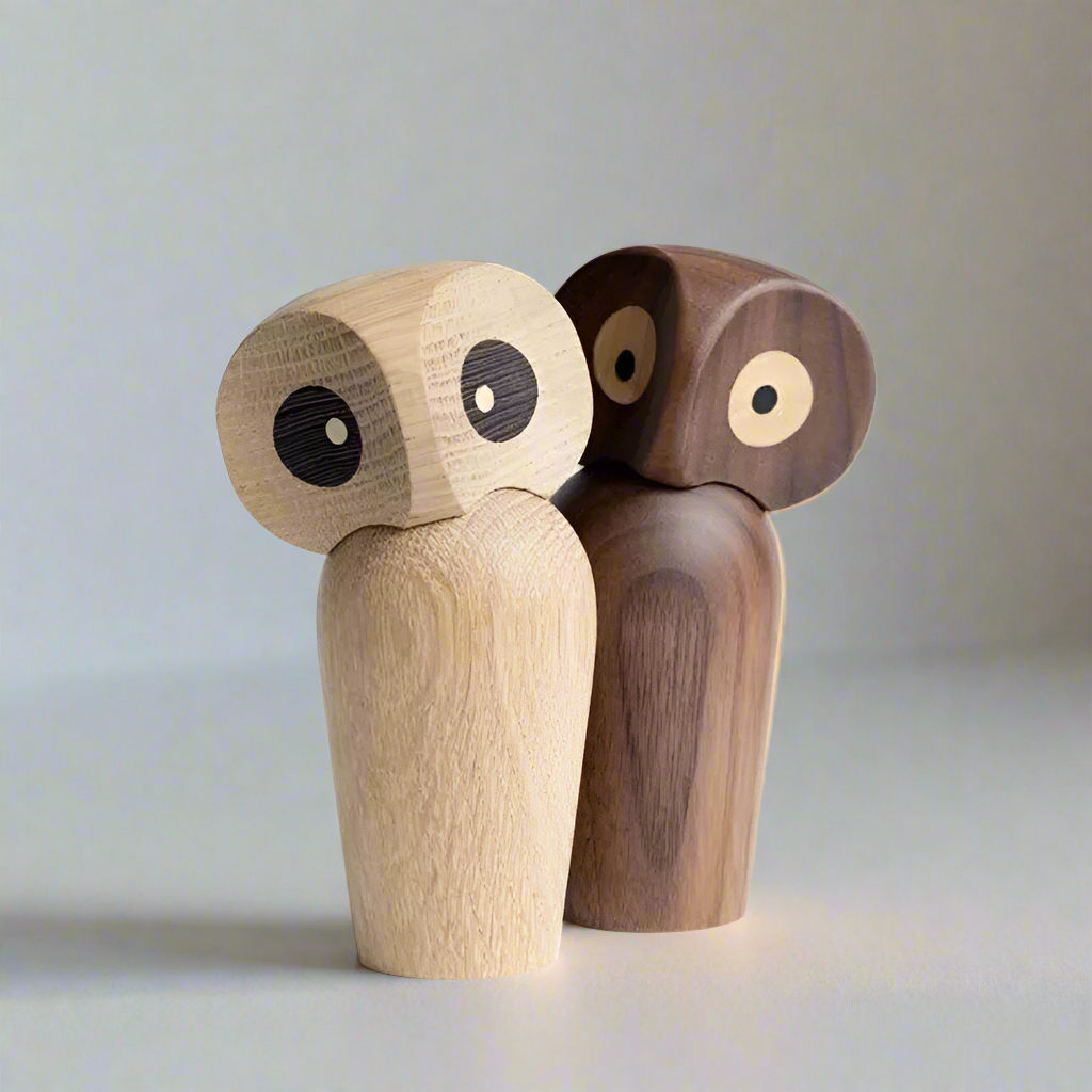 OwlHaven Handcrafted Minimalist Wooden Owl Figurine with 360° Movement