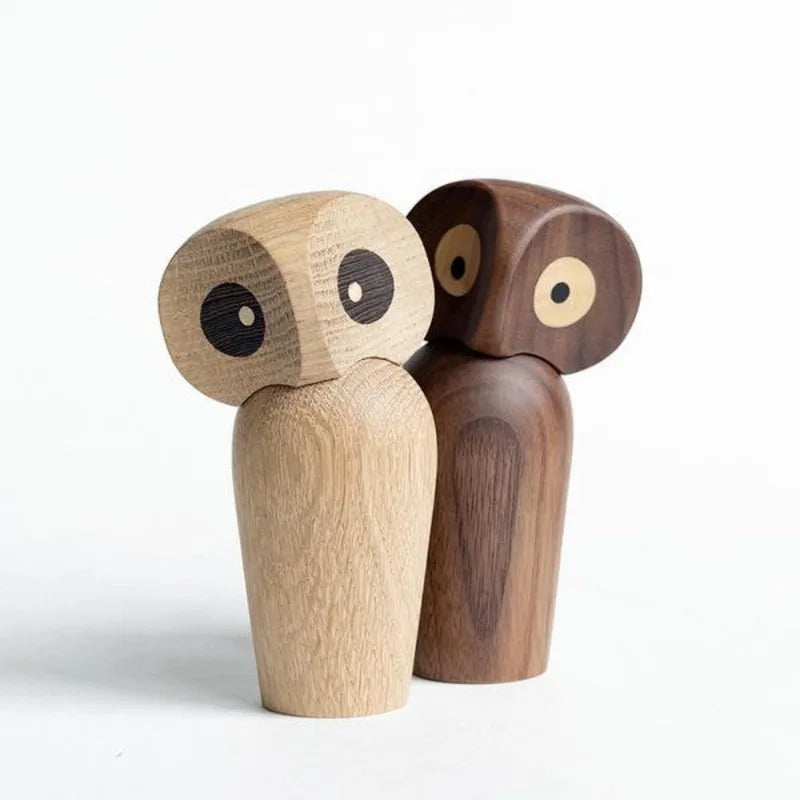 OwlHaven Handcrafted Minimalist Wooden Owl Figurine with 360° Movement