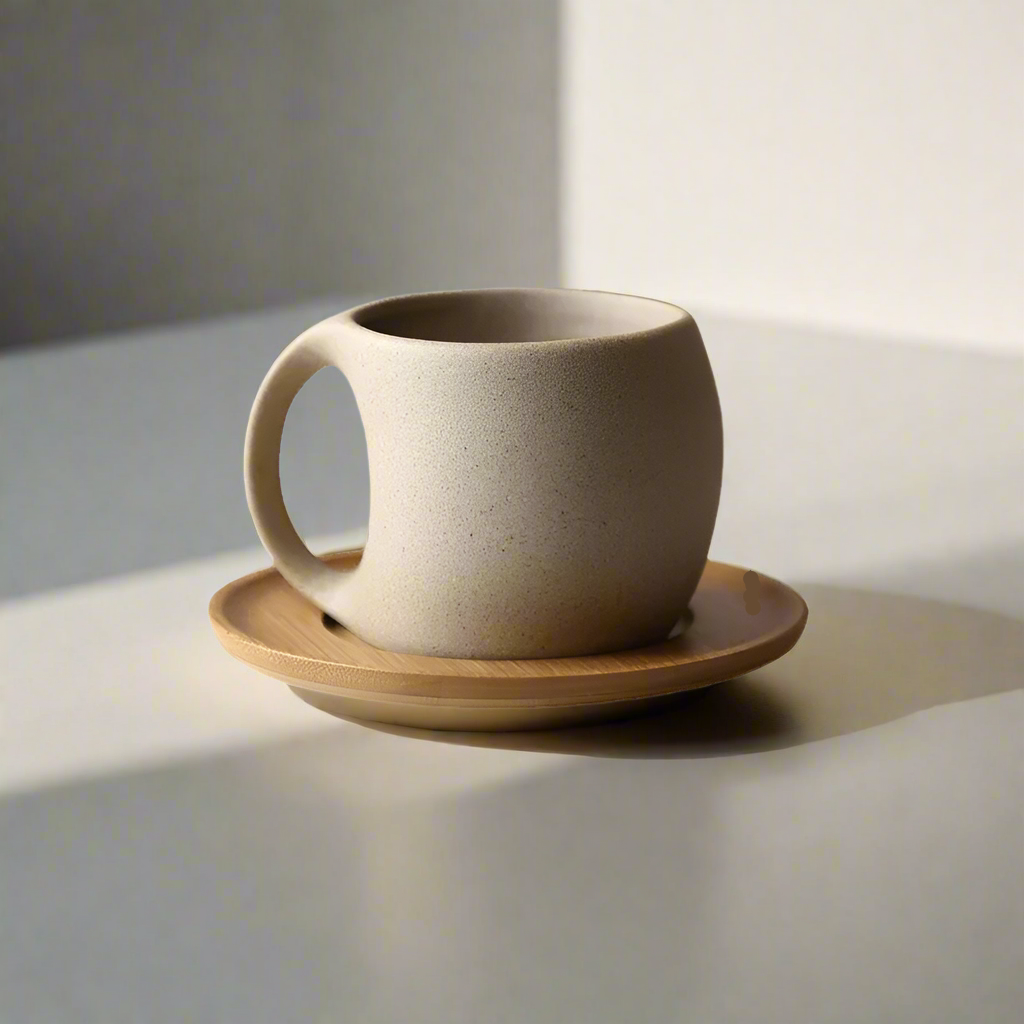 SimpleSip Organic-Inspired Ceramic Cup and Bamboo Saucer Duo